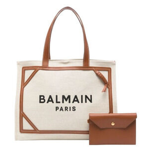 NEW BALMAIN PARIS B ARMY SUMMER CANVAS LEATHER TOTE SHOPPER BAG